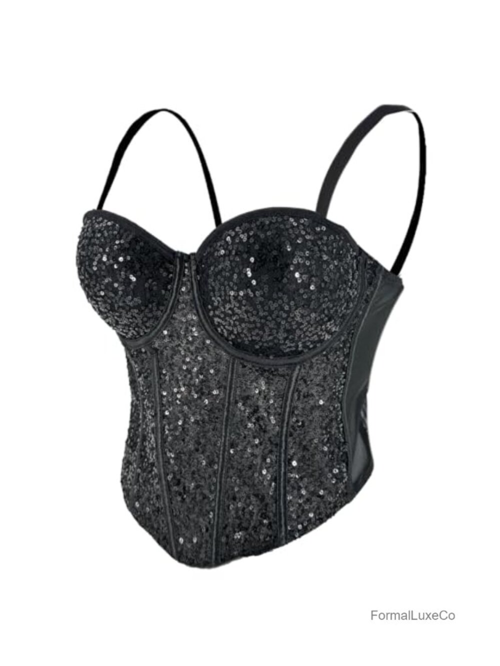 Sequin Sheer Mesh Bustier Corset Top Padded Strapless Party Clubwear